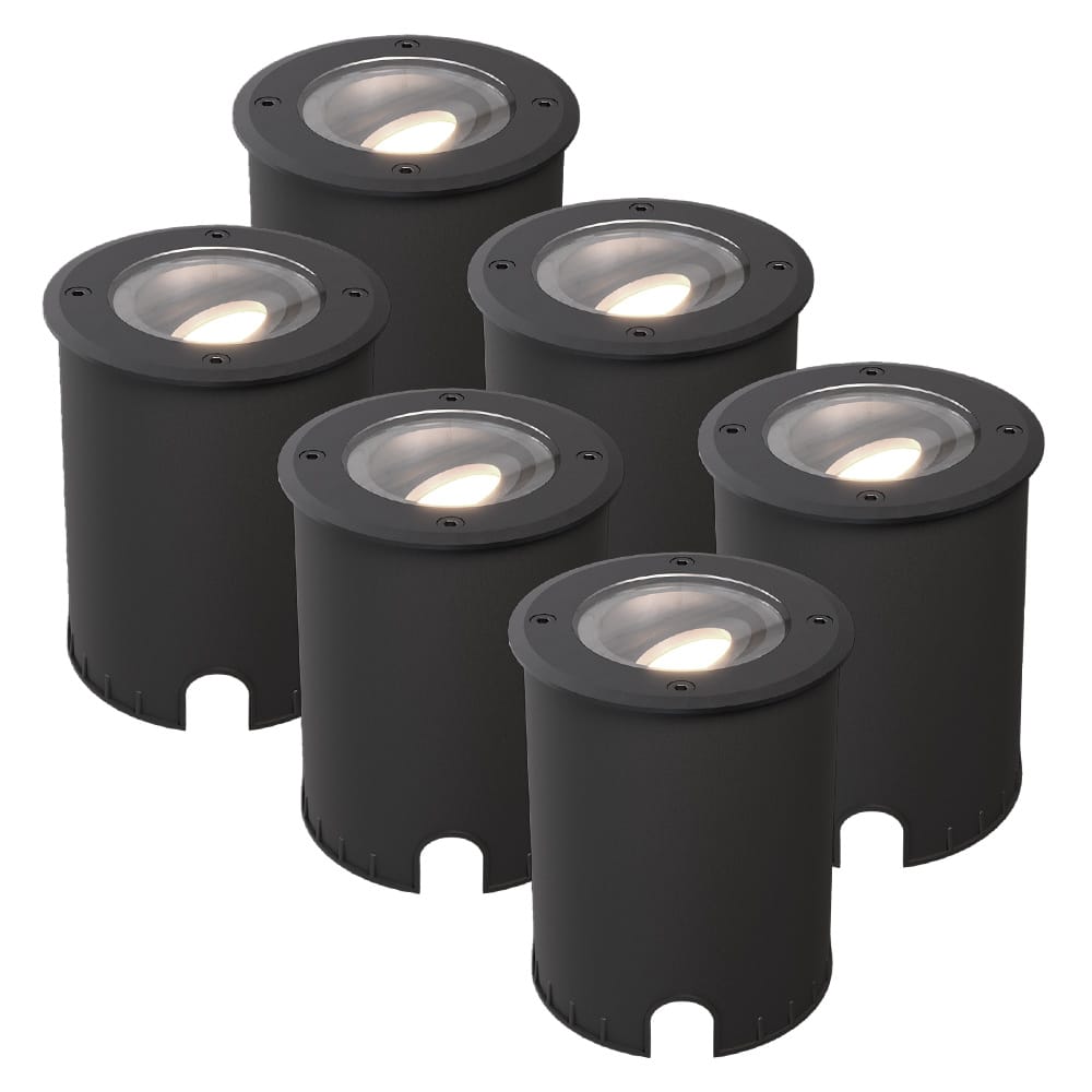 Set van 6 Lilly dimbare LED Grondspot - Kantelbaar - Overrijdbaar - Rond - 4000K neutraal wit - IP67 waterdicht - 3 jaar garantie - Zwart | HOFTRONIC