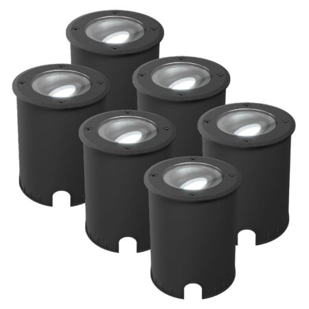 Set van 6 Lilly dimbare LED Grondspot - Kantelbaar - Overrijdbaar - Rond - 6500K daglicht wit - IP67 waterdicht - 3 jaar garantie - Zwart | HOFTRONIC