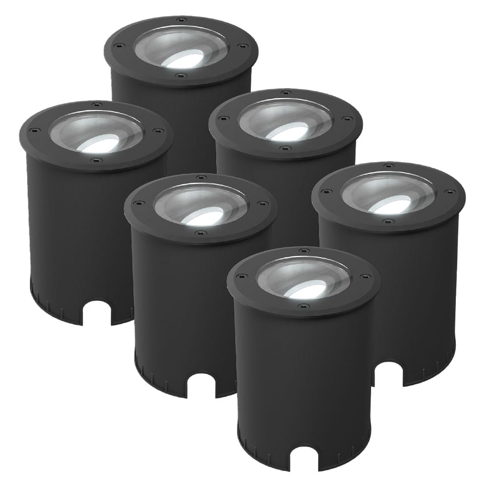 Set van 6 Lilly dimbare LED Grondspot - Kantelbaar - Overrijdbaar - Rond - 6500K daglicht wit - IP67 waterdicht - 3 jaar garantie - Zwart | HOFTRONIC