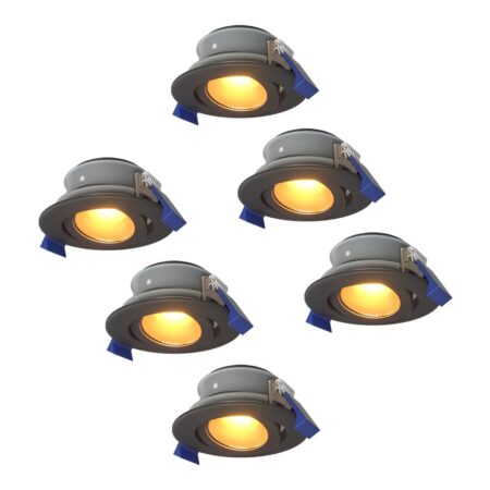 Set van 6 Lima LED inbouwspots - 4 Watt 345 lumen - 2700K Warm wit - GU10 - Dimbaar - Rond - Kantelbaar - IP65 Waterdicht - Zwart - Voor binnen