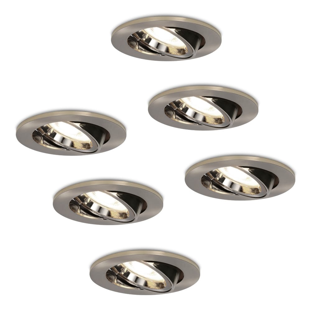 Set van 6 Lublin LED inbouwspots -4 Watt 345 Lumen - 4000K Neutraal wit - GU10 - Dimbaar - Rond - Kantelbaar - IP20 Stofdicht - RVS | HOFTRONIC