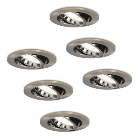 Set van 6 Lublin LED inbouwspots - 4 Watt 345 Lumen - 6500K Daglicht wit - GU10 - Dimbaar - Rond - Kantelbaar - IP20 Stofdicht - RVS | HOFTRONIC