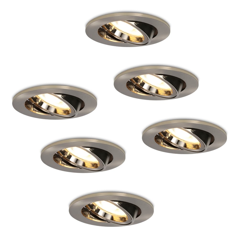 Set van 6 Lublin LED inbouwspots - 4 Watt 345 lumen - 2700K Warm wit - GU10 - Dimbaar - Rond - Kantelbaar - IP20 Voor binnen - RVS | HOFTRONIC