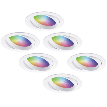 Set van 6 Luna - Smart inbouwspots - IP44 - Kantelbaar - 12 Watt 1050 Lumen (Superbright) - Wifi + Bluetooth - RGBWW - Google Home