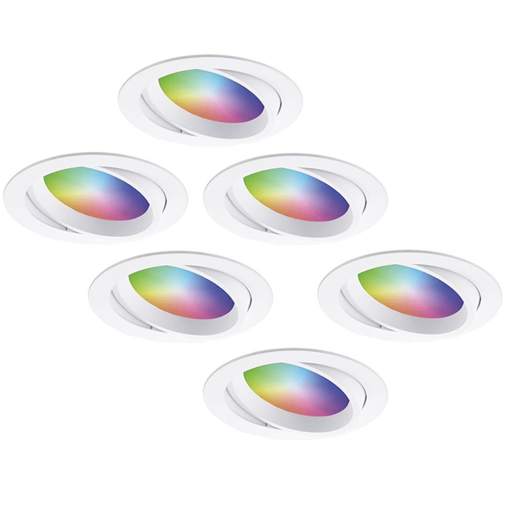 Set van 6 Luna - Smart inbouwspots - IP44 - Kantelbaar - 12 Watt 1050 Lumen (Superbright) - Wifi + Bluetooth - RGBWW - Google Home