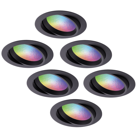 Set van 6 Luna - Smart inbouwspots - IP44 - Kantelbaar - 12 Watt 1050 Lumen (Superbright) - Wifi + Bluetooth - RGBWW - Google Home