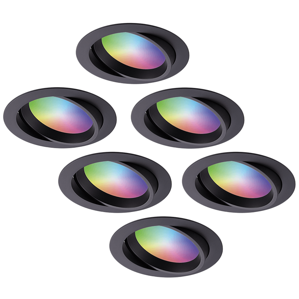 Set van 6 Luna - Smart inbouwspots - IP44 - Kantelbaar - 12 Watt 1050 Lumen (Superbright) - Wifi + Bluetooth - RGBWW - Google Home