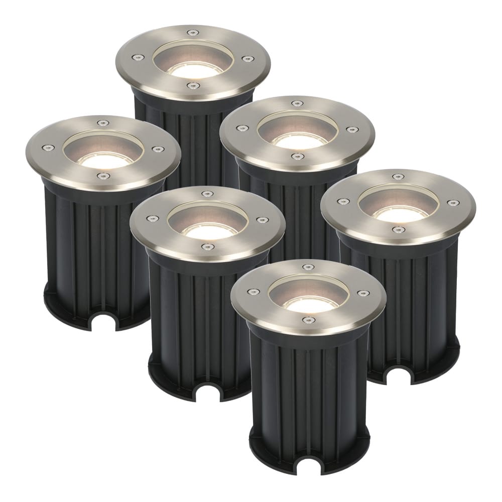 Set van 6 Maisy LED Grondspot - Dimbaar - Rond - Ø12cm - GU10 - 4 Watt 345 Lumen - 4000K neutraal wit - RVS - IP67 waterdicht - Tuinspot - Oprit | HOFTRONIC