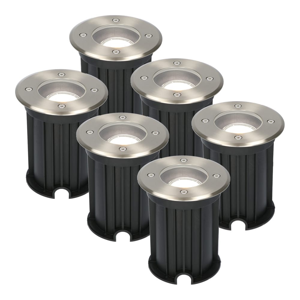 Set van 6 Maisy LED Grondspot - Dimbaar - Rond - Ø12cm - GU10 - 4 Watt 345 Lumen - 6500K daglicht wit - RVS - IP67 waterdicht - Tuinspot - Oprit | HOFTRONIC