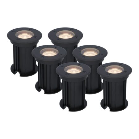 Set van 6 Maisy LED Grondspots Rond - Dimbaar - GU10 - 2700K warm wit - 4 Watt 345 lumen - Rond - Ø12cm - Tuinspot - Oprit - Zwart - IP67 waterdicht | HOFTRONIC