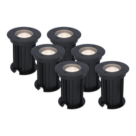 Set van 6 Maisy LED Grondspots Rond - Dimbaar - GU10 - 4000K neutraal wit - 4 Watt 345 Lumen - Rond - Ø12cm - Tuinspot - Oprit - Zwart - IP67 waterdicht | HOFTRONIC