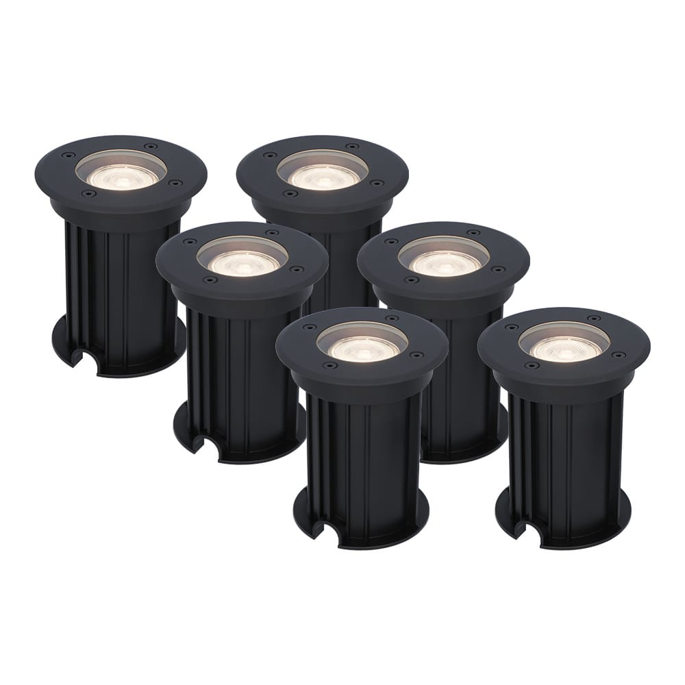 Set van 6 Maisy LED Grondspots Rond - Dimbaar - GU10 - 4000K neutraal wit - 4 Watt 345 Lumen - Rond - Ø12cm - Tuinspot - Oprit - Zwart - IP67 waterdicht | HOFTRONIC