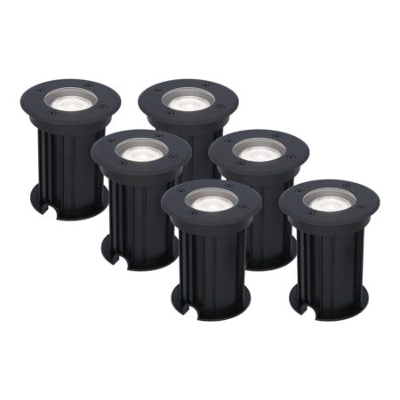 Set van 6 Maisy LED Grondspots Rond - Dimbaar - GU10 - 6500K daglicht wit - 4 Watt 345 Lumen - Rond - Ø12cm - Tuinspot - Oprit - Zwart - IP67 waterdicht | HOFTRONIC