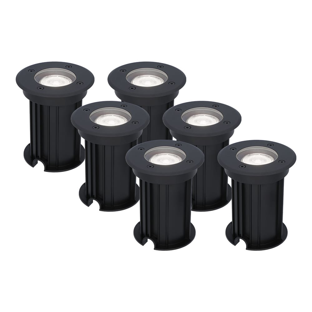 Set van 6 Maisy LED Grondspots Rond - Dimbaar - GU10 - 6500K daglicht wit - 4 Watt 345 Lumen - Rond - Ø12cm - Tuinspot - Oprit - Zwart - IP67 waterdicht | HOFTRONIC