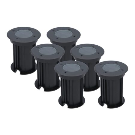 Set van 6 Maisy LED Grondspots Rond - Dimbaar - GU10 fitting - Rond - Ø12cm - Tuinspot - Oprit - Zwart - IP67 waterdicht | HOFTRONIC