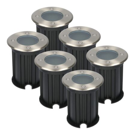 Set van 6 Maisy LED Grondspots - Rond - Ø12cm - RVS - GU10 fitting - Excl. lichtbron - IP67 waterdicht - Tuinspot - Oprit | HOFTRONIC