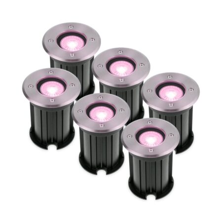 Set van 6 Maisy Smart Grondspots Rond - Ø12cm - 5.5 Watt 345 lumen - RGBWW - Wifi + Bluetooth - Bestuurbaar via app - IP67 waterdicht - Google Home - Amazon Alexa - RVS | HOFTRONIC SMART