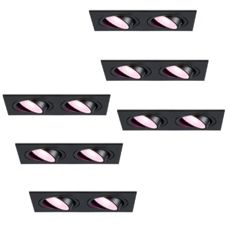 Set van 6 Mallorca - LED inbouwspot - IP20 - Kantelbaar - 11 Watt 690 Lumen - Wifi + Bluetooth - RGBWW - Dubbel - GU10 - Google Home