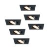 Set van 6 Mallorca LED inbouwspot - IP20 - Kantelbaar - 4 Watt 345 lumen - 2700K warm wit - GU10 - Dimbaar - Vierkant - Voor binnen - Zwart | HOFTRONIC