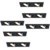 Set van 6 Mallorca LED inbouwspot - IP20 - Kantelbaar - 8 watt 690 lumen - 2700K Warm wit - Dubbel - GU10 - Dimbaar - Rechthoek - Voor binnen - Zwart | HOFTRONIC