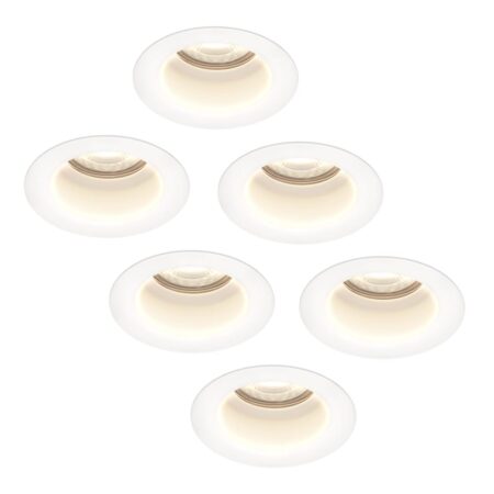 Set van 6 Mari LED inbouwspots verzonken - 4 Watt 345 Lumen - 4000K neutraal wit - GU10 - Dimbaar - Rond - IP64 Waterdicht - Wit - Anti-glare | HOFTRONIC