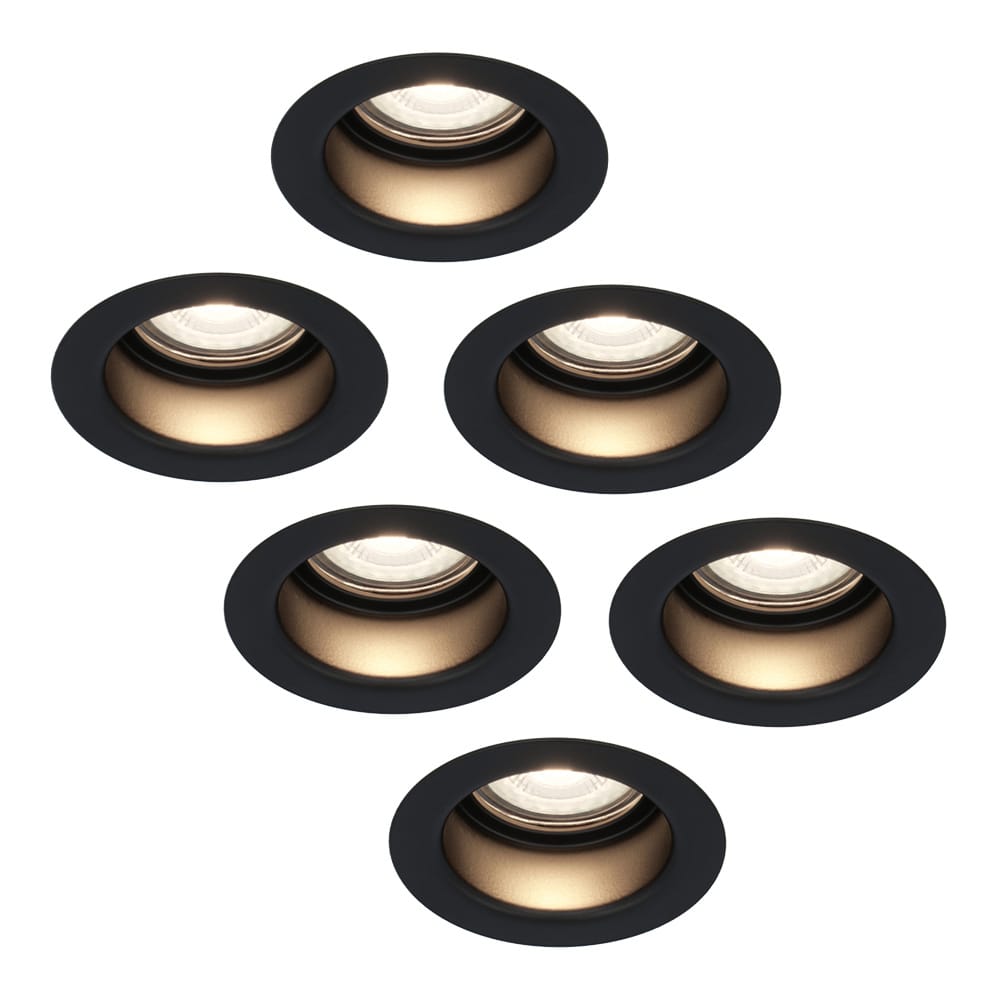 Set van 6 Mari LED inbouwspots verzonken - 4 Watt 345 Lumen - 4000K neutraal wit - GU10 - Dimbaar - Rond - IP64 Waterdicht - Zwart - Anti-glare | HOFTRONIC