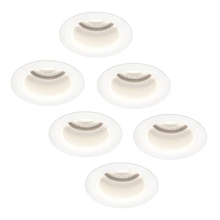 Set van 6 Mari LED inbouwspots verzonken - 4 Watt 345 Lumen - 6500K daglicht wit - GU10 - Dimbaar - Rond - IP64 Waterdicht - Wit - Anti-glare | HOFTRONIC