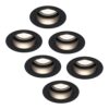 Set van 6 Mari LED inbouwspots verzonken - 4 Watt 345 Lumen - 6500K daglicht wit - GU10 - Dimbaar - Rond - IP64 Waterdicht - Zwart - Anti-glare | HOFTRONIC