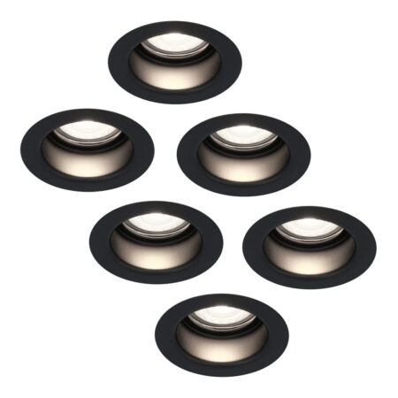 Set van 6 Mari LED inbouwspots verzonken - 4 Watt 345 Lumen - 6500K daglicht wit - GU10 - Dimbaar - Rond - IP64 Waterdicht - Zwart - Anti-glare | HOFTRONIC