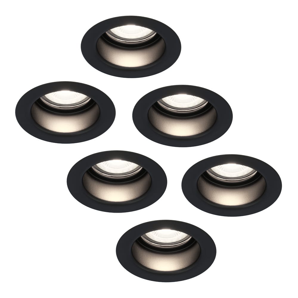 Set van 6 Mari LED inbouwspots verzonken - 4 Watt 345 Lumen - 6500K daglicht wit - GU10 - Dimbaar - Rond - IP64 Waterdicht - Zwart - Anti-glare | HOFTRONIC
