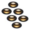 Set van 6 Mari LED inbouwspots verzonken - 4 Watt 345 lumen - 2700K warm wit - GU10 - Dimbaar - Rond - IP65 Waterdicht - Zwart - Anti-glare | HOFTRONIC