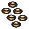 Set van 6 Mari - LED platte inbouwspots met lage inbouwdiepte - 6 Watt 570 Lumen - 2700K Warm wit - GU10 LED Module - Verzonken - Dimbaar - Rond - IP65 waterdicht - Zwart | HOFTRONIC