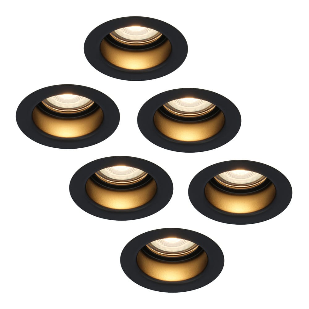 Set van 6 Mari - LED platte inbouwspots met lage inbouwdiepte - 6 Watt 570 Lumen - 2700K Warm wit - GU10 LED Module - Verzonken - Dimbaar - Rond - IP65 waterdicht - Zwart | HOFTRONIC
