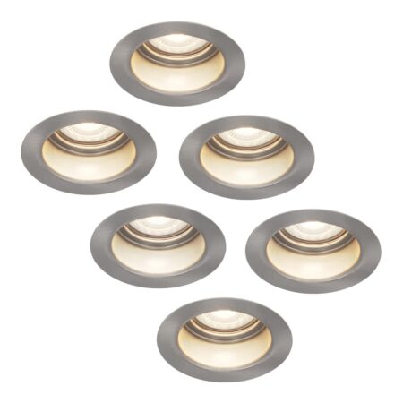 Set van 6 Mari - LED platte inbouwspots met lage inbouwdiepte - 6 Watt 570 Lumen - 4000K Neutraal wit - GU10 LED Module - Verzonken - Dimbaar - Rond - IP65 waterdicht - RVS | HOFTRONIC
