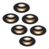 Set van 6 Mari - LED platte inbouwspots met lage inbouwdiepte - 6 Watt 570 Lumen - 4000K Neutraal wit - GU10 LED Module - Verzonken - Dimbaar - Rond - IP65 waterdicht - Zwart | HOFTRONIC
