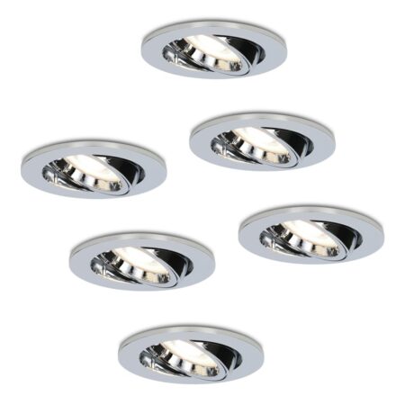 Set van 6 Maya LED inbouwspots - 4 Watt 345 Lumen - 4000K Neutraal wit - GU10 - Dimbaar - Rond - Kantelbaar - IP20 voor binnen - Chroom | HOFTRONIC