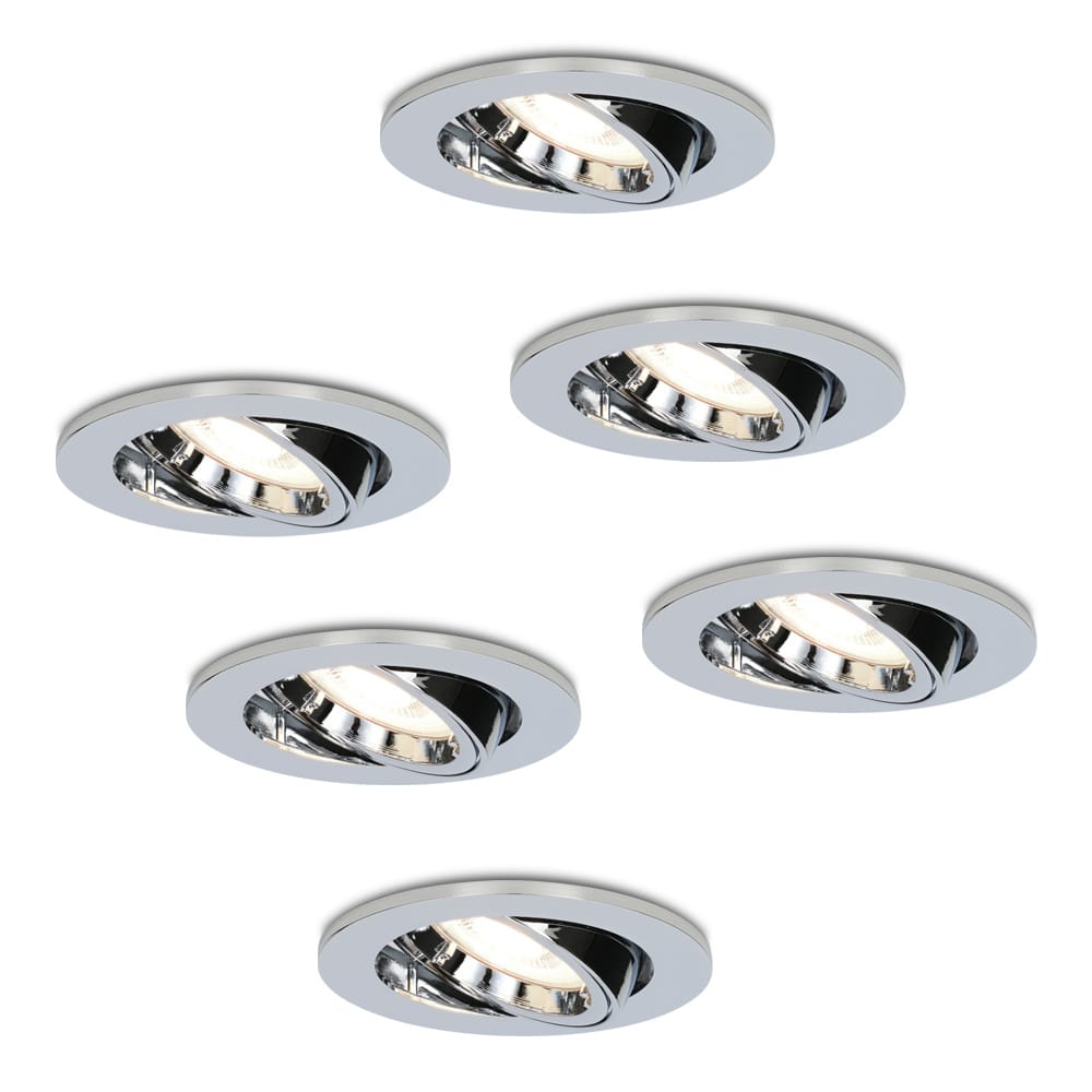 Set van 6 Maya LED inbouwspots - 4 Watt 345 Lumen - 4000K Neutraal wit - GU10 - Dimbaar - Rond - Kantelbaar - IP20 voor binnen - Chroom | HOFTRONIC