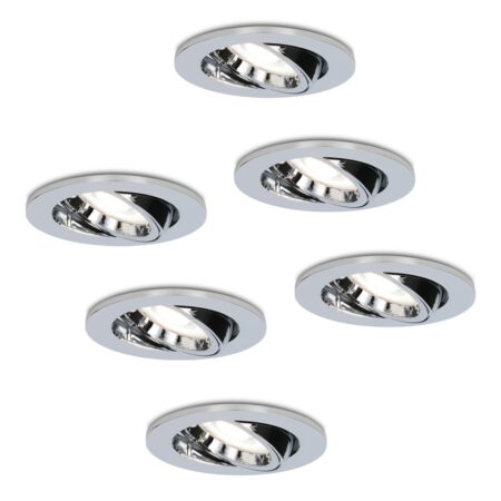 Set van 6 Maya LED inbouwspots - 4 Watt 345 Lumen - 6500K Daglicht wit - GU10 - Dimbaar - Rond - Kantelbaar - IP20 Stofdicht - Chroom | HOFTRONIC