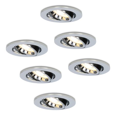 Set van 6 Maya LED inbouwspots - 4 Watt 345 lumen - 2700K Warm wit - GU10 - Dimbaar - Rond - Kantelbaar - IP20 voor binnen - Chroom | HOFTRONIC