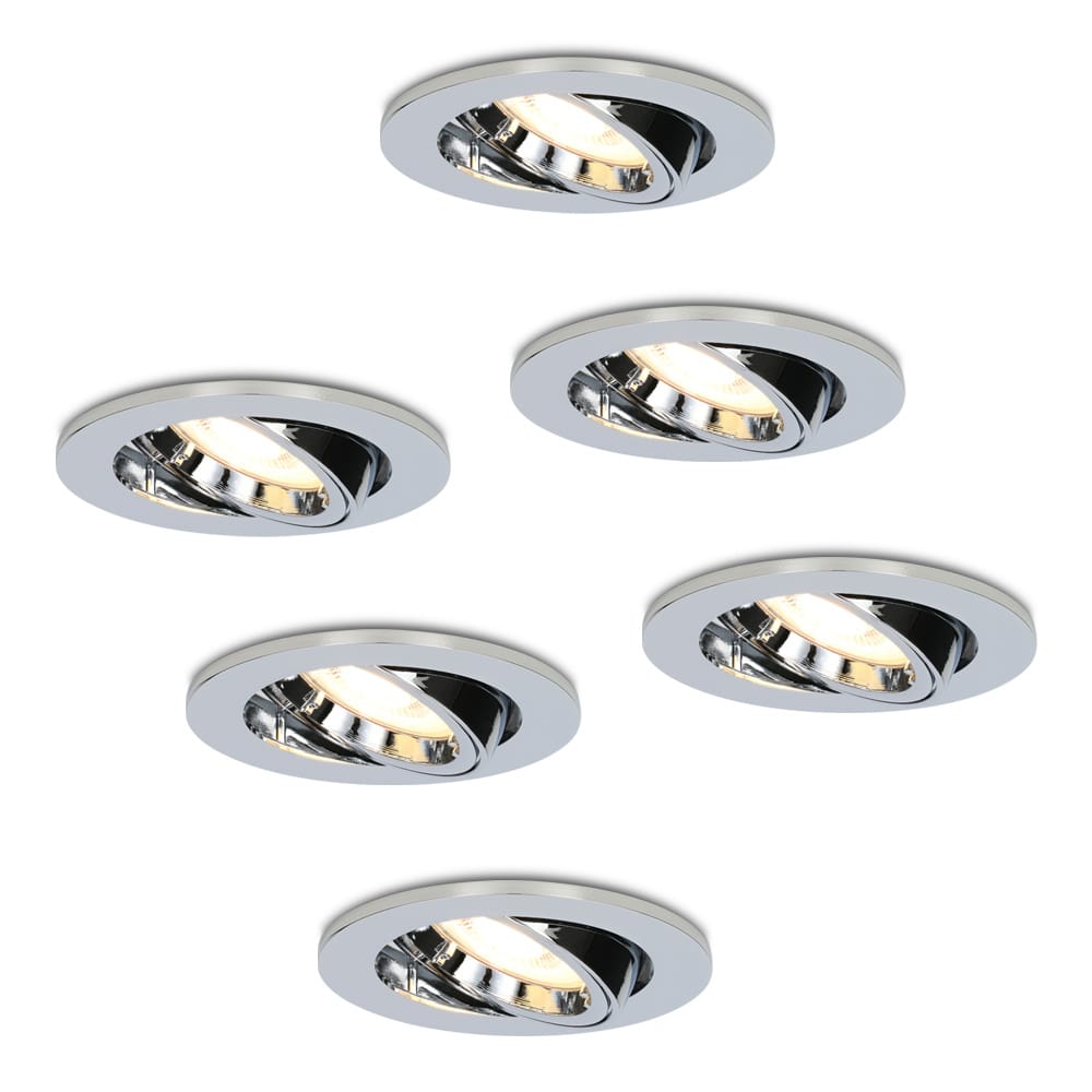 Set van 6 Maya LED inbouwspots - 4 Watt 345 lumen - 2700K Warm wit - GU10 - Dimbaar - Rond - Kantelbaar - IP20 voor binnen - Chroom | HOFTRONIC