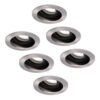 Set van 6 Mesa LED inbouwspots - GU10 4 Watt 345 Lumen - 6500K Daglicht wit - Dimbaar - verzonken - Rond - Kantelbaar - IP20 Voor binnen - RVS | HOFTRONIC