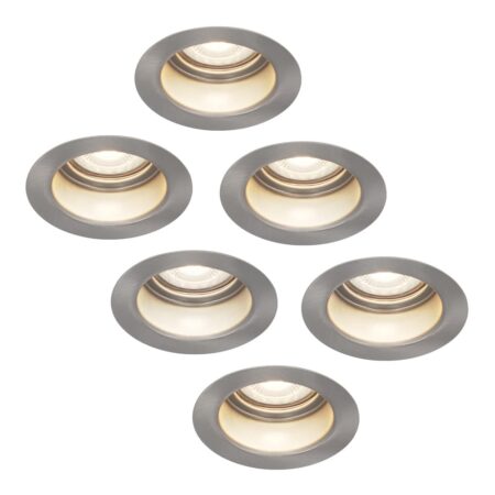 Set van 6 Mesa LED inbouwspots verzonken - 4 Watt 345 Lumen - 4000K neutraal wit - GU10 - Dimbaar - Rond - IP64 Waterdicht - RVS - Anti-glare | HOFTRONIC