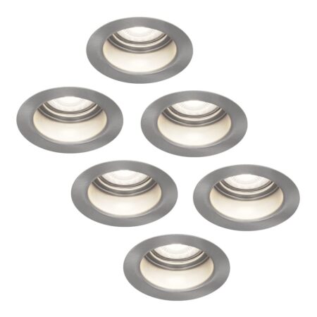 Set van 6 Mesa LED inbouwspots verzonken - 4 Watt 345 Lumen - 6500K daglicht wit - GU10 - Dimbaar - Rond - IP64 Waterdicht - RVS- Anti-glare | HOFTRONIC