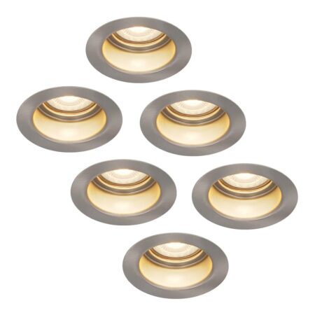 Set van 6 Mesa LED inbouwspots verzonken - 4 Watt 345 lumen - 2700K Warm wit - GU10 - Dimbaar - Rond - IP65 Waterdicht - RVS - Anti-glare | HOFTRONIC