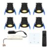 Set van 6 Milano LED Mini Inbouwspots met trafo en muurdimmer - 12 Volt 3 Watt 200 lumen - Dimbaar - Plat 34mm - 2700K - IP65 waterdicht - Zwart | HOFTRONIC