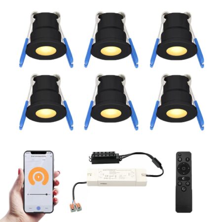 Set van 6 Milano Smart LED Mini Inbouwspots - Veranda spots - 12V 3W 200lm - Dimbaar - Wifi & Bluetooth - 2700K - IP65 waterdicht - Zwart | HOFTRONIC