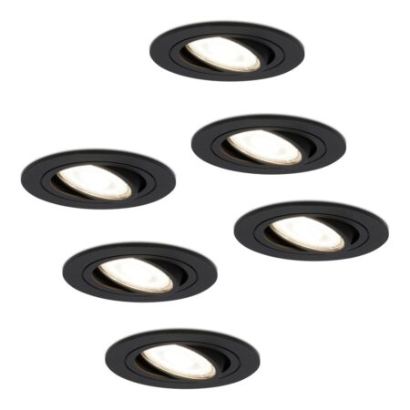 Set van 6 Miro LED inbouwspots - GU10 4 Watt 345 Lumen - 4000K Neutraal wit - Dimbaar - Rond - Kantelbaar - IP20 Voor binnen - Zwart | HOFTRONIC