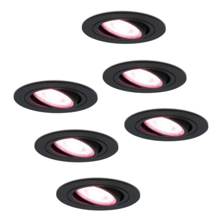 Set van 6 Miro smart inbouwspots - Wifi + Bluetooth - RGBWW - GU10 - Kantelbaar - Google Home