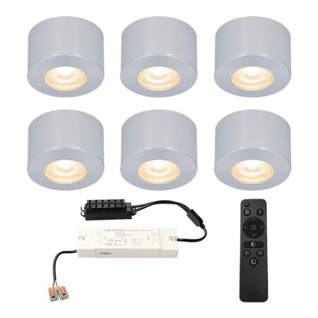 Set van 6 Navarra Mini LED Opbouwspots met Trafo - 12 Volt 3 Watt 200 lumen - Dimbaar - Plat 21