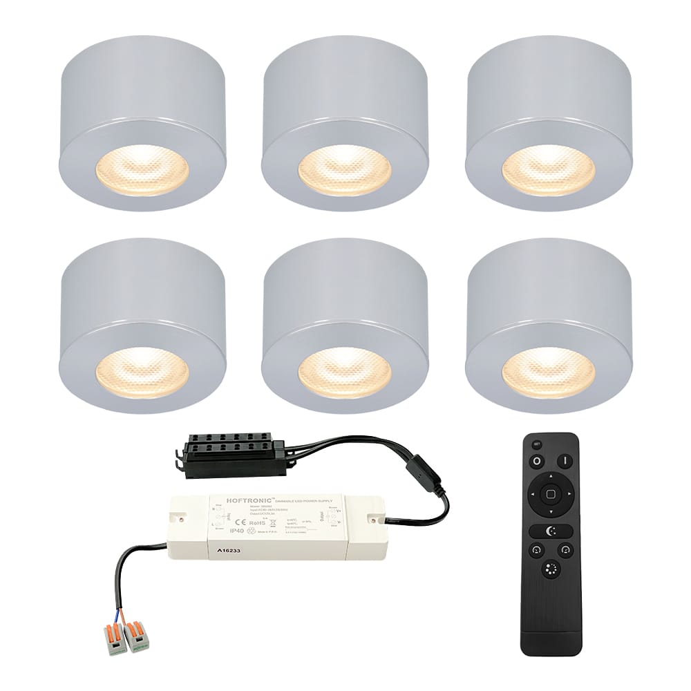 Set van 6 Navarra Mini LED Opbouwspots met Trafo - 12 Volt 3 Watt 200 lumen - Dimbaar - Plat 21